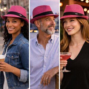 Harrah’s Pink Fedora Hat | Resort Style Straw Fedora | Statement Summer Hat